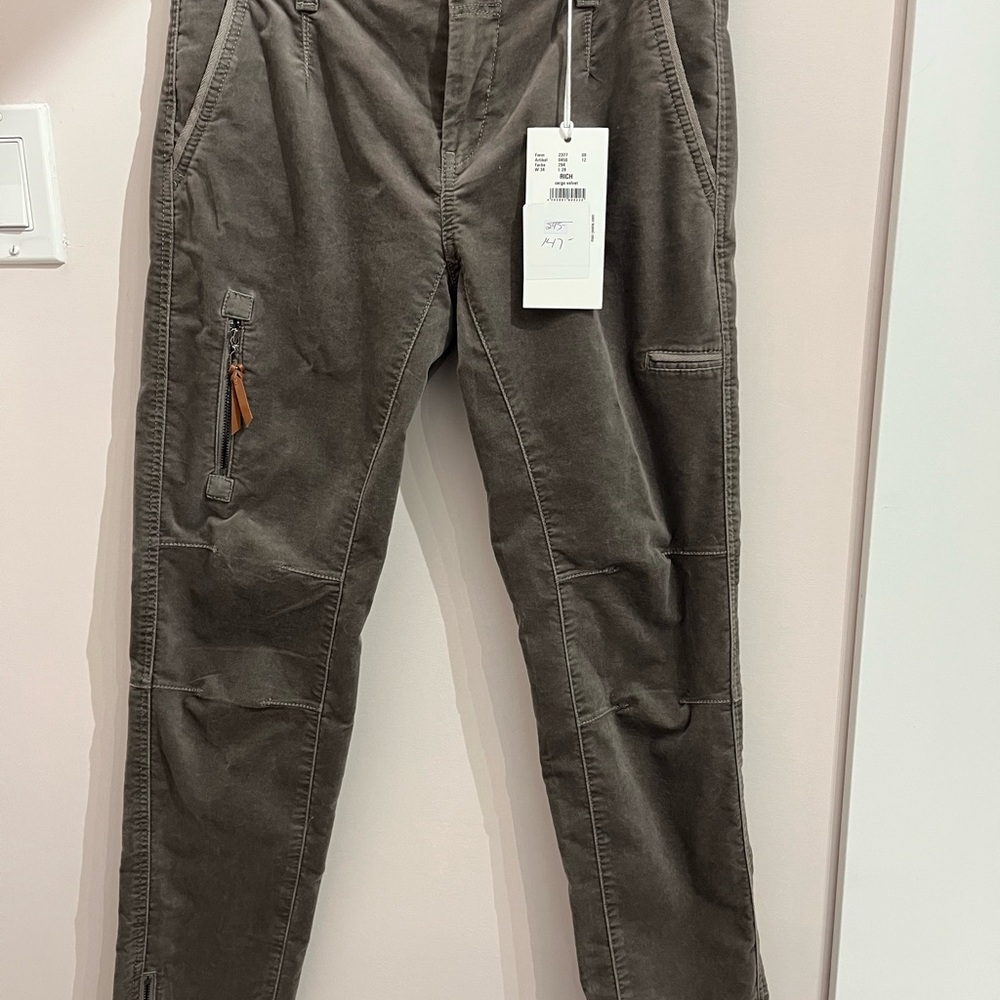MAC Jeans Soft Taupe Tapered Ankle Utility Pants - Velvety Fabric
